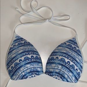 Blue/White Printed Hollister Triangle Bikini Top